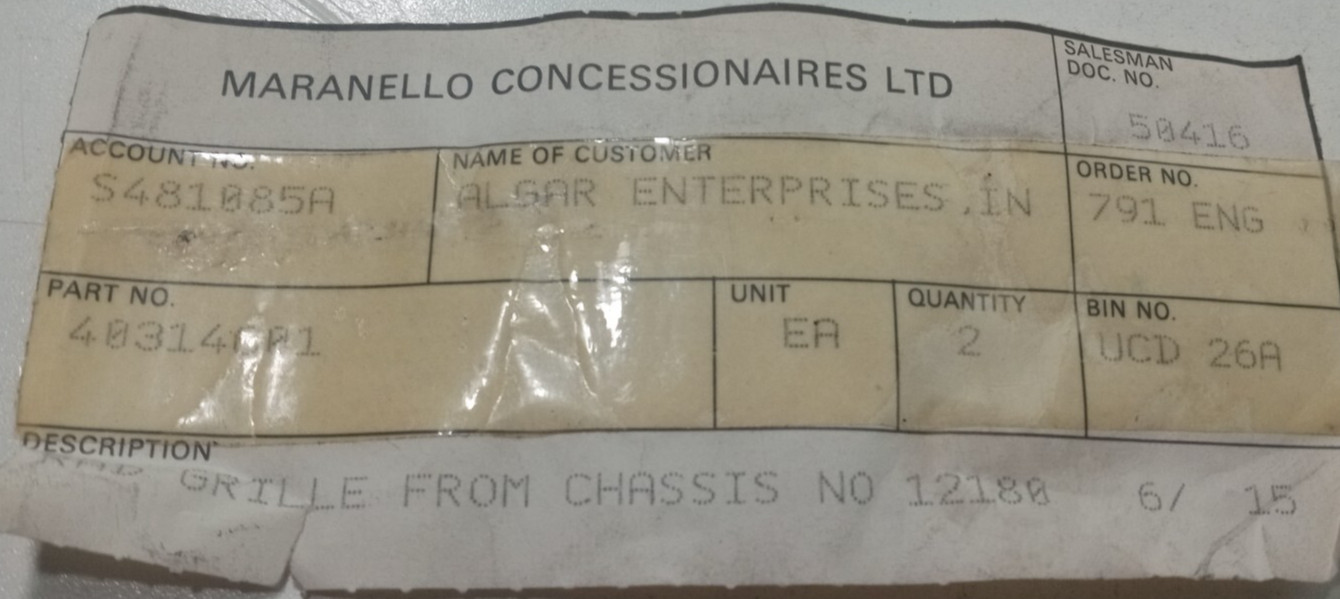 Ferrari 308 GT4 Dino Radiator Front Grille_40314601_NEW_GENUINE