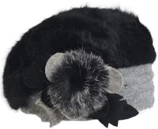 FORBUSITE Angora Wool Blend Beret Hats Black Grey One Size New