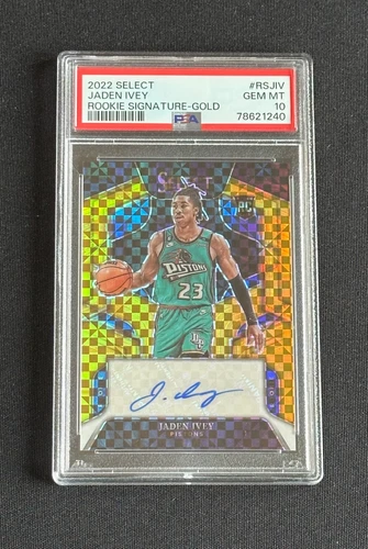 2022-23 Select Jaden Ivey Rc Rookie Signatures Gold Prizm Auto /10 PSA 10