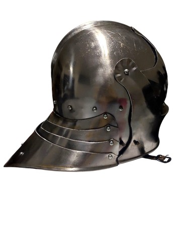 Medieval German Sallet Helmet | Silver Spartan Wearable Costume Helmet 16G - Picture 4 of 17
