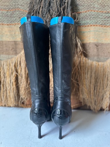 Suzanne Somers Womens Boots Leather NEW Black Croc Embossed Knee High 7M - Picture 5 of 8