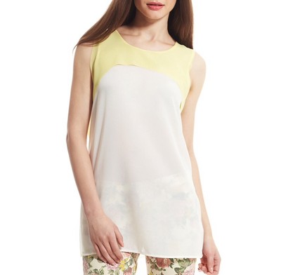 Jaye.e Women's Size Medium Yellow & Ivory Color Block Sleeveless Tank Top