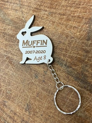 Personalised Engraved Rabbit Pet Memorial Keyring , Grave Mark Loving Memory Cat - Picture 2 of 3