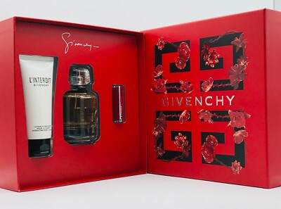 Givenchy L' Interdit Women Parfum Spray 2.7 oz Body Lotion 2.5 Le Rouge Lipstick