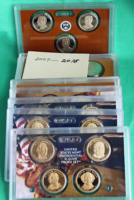 2007 S thru 2016 S Presidential Dollar Proof $1 COIN SETS 39 2007 S thru 2016 S Presidential Dollar Proof $1 COIN SETS 39