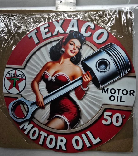 VINTAGE TEXACO GASOLINE SIGN PUMP PLATE GAS STATION OIL 7 3/4" x 7 3/4"