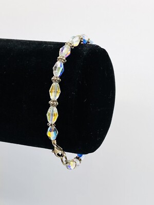 Bracelet 925 Sterling Silver Elements Crystal AB Beads 7.25  Artisan VTG Jewe