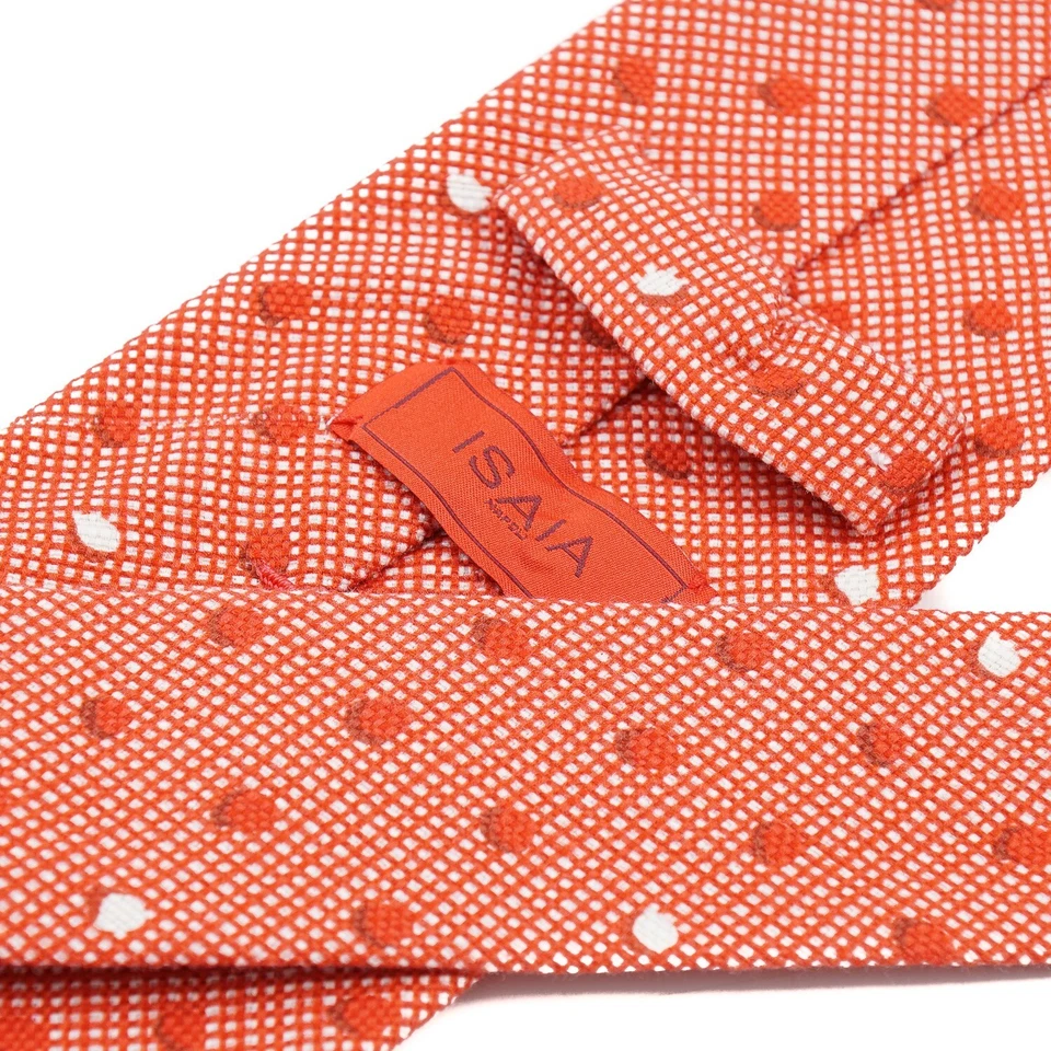 Corbata de algodón tejida con estampado de puntos rojos y blancos Isaia Napoli nueva Foto 3 de 4