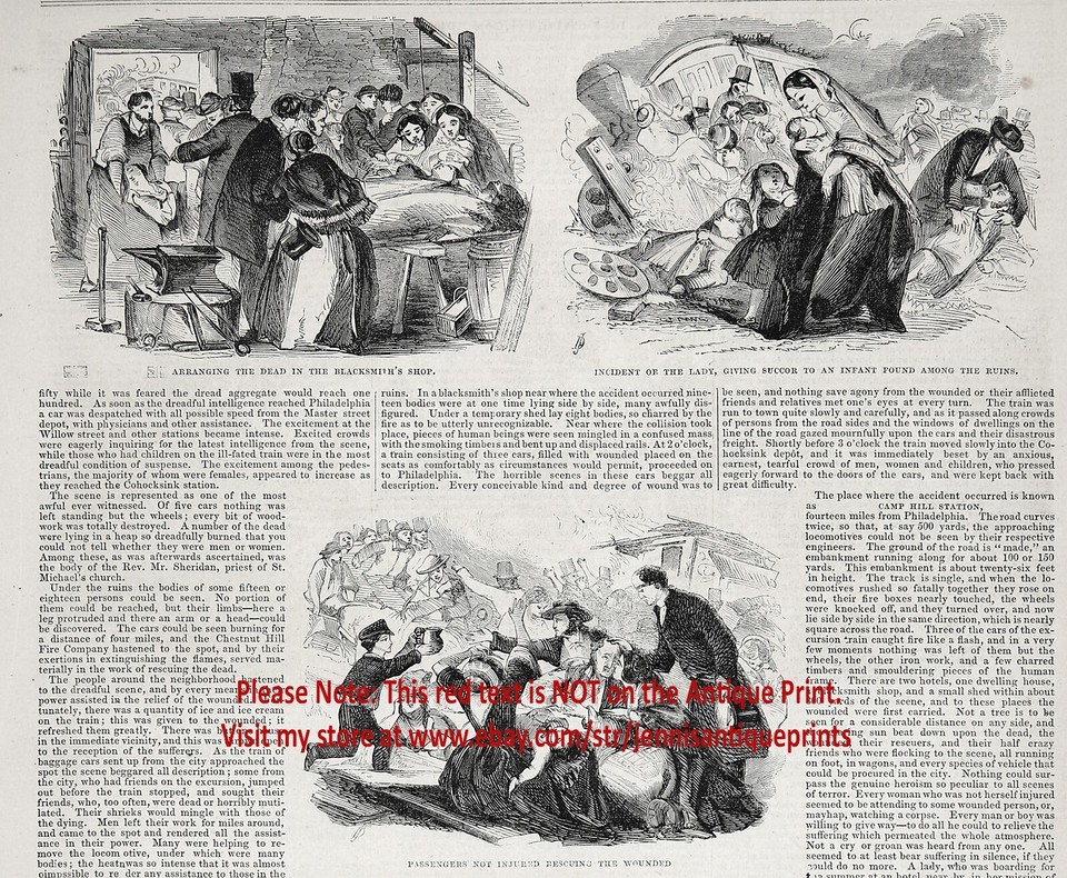 Brooklyn Heights New York City Fire, 1850s Antique Engraving Print