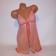 Victoria Secret Lingerie Chemise Slip Babydoll Large Orange Mesh Sheer 2006 Coll