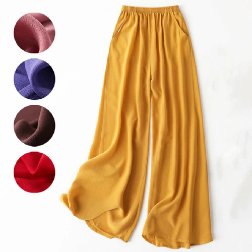 Damen 100 % Seide Maulbeere weites Bein Hose Abend Komfort Palazzo lose Hose - Bild 5 von 39