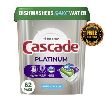 Cascade Platinum Dishwasher Pods  ActionPacs Fresh Scent, 62 Count