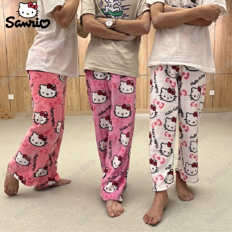 Hello Kitty Pajamas Pants Kawaii Pijama Y2k Pyjama Pink Fluffy