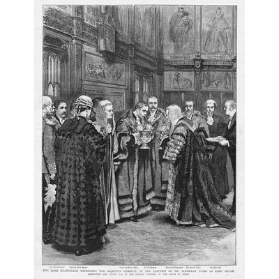 LONDON Election of Alderman Evans as Lord Mayor - Antique Print 1891