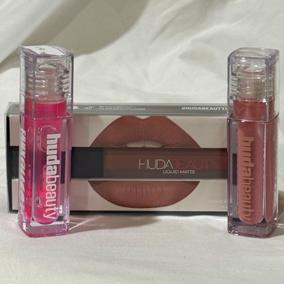 Huda Beauty Lip Set Liquid Matte + (2) Faux Filler Jelly Oil Transfer-Proof
