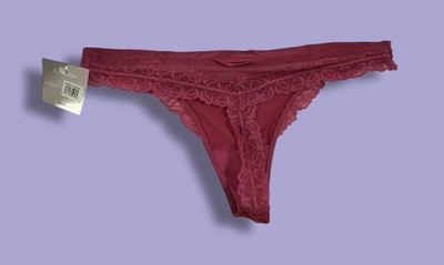 NWT CALVIN KLEIN NYLON THONG Pink PANTy W/ LACE TRIM SIZE MED