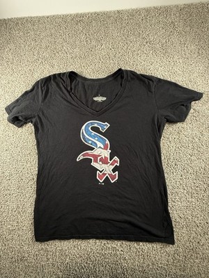 Women's Black Chicago White Sox Logo Banner Wave V-Neck T-Shirt