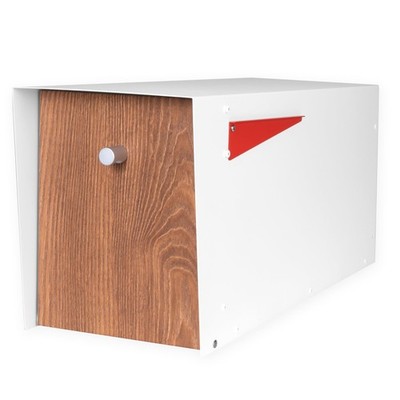Post Mount Modern Mailbox Black Powder Coated & Redwood Grain Magnetic Door