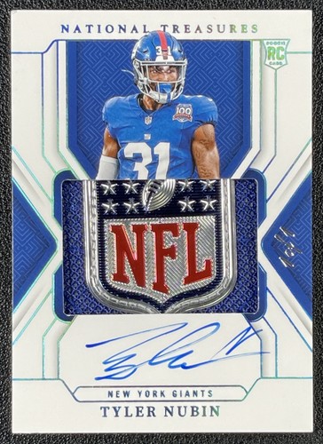 TYLER NUBIN 2024 PANINI NATIONAL TREASURES #195 ROOKIE NFL SHIELD PATCH AUTO 1/1
