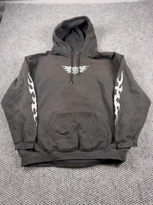 Vintage Orange County Choppers Hoodie Mens XL Black Pullover Flame Sleeves