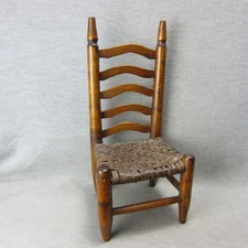 Vintage Ladder Back Doll Display Chair Woven Seat