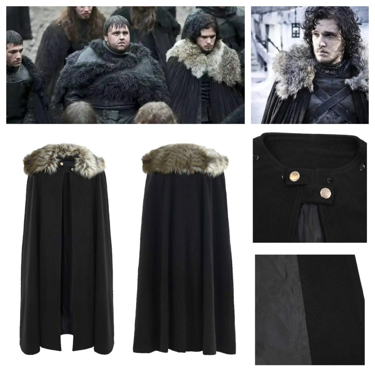 TV Juego de Tronos: Jon Nieve Vigilante Noche Disfraz Juegos con disfraces Capa de Invierno Halloween
