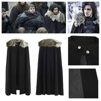 TV Game of Thrones:Jon Snow Night Watcher Cosplay Costume Winter Cloak Halloween