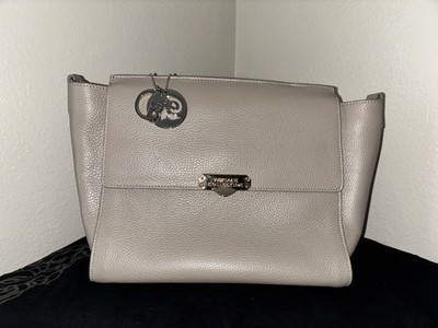 Versace Collection Beige Pebbled Shoulder Bag w/ Logo Charm Gold Hardware