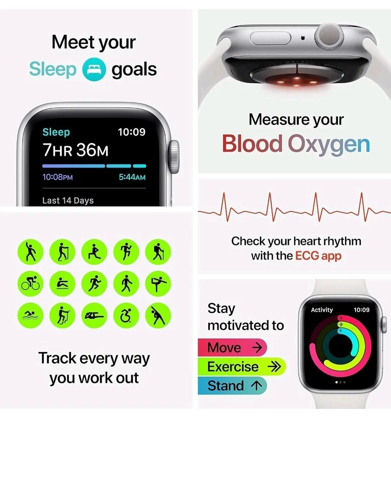 二手 Apple Watch Series 6 44 毫米 GPS+ 蜂窝状银色铝合金表壳 白色 禁令 — 第 4/4 张图片