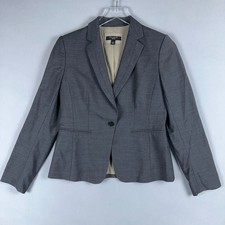 Ann Taylor Blazer Jacket Women 4 Petite Gray One Button Fully Lined