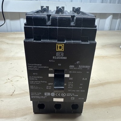 Square D EDB34060 60 Amp 3 Pole 277/480V Circuit Breaker, 60A Bolt on