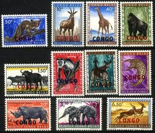 Congo 1960 Rhino Gorilla Giraffe Elephant Monkey MLH (SC# 341-351)