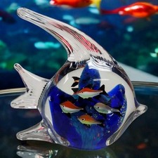 Vtg Paperweight Angel Fish Aquarium Coral Reef Handblown Murano Style Art Glass