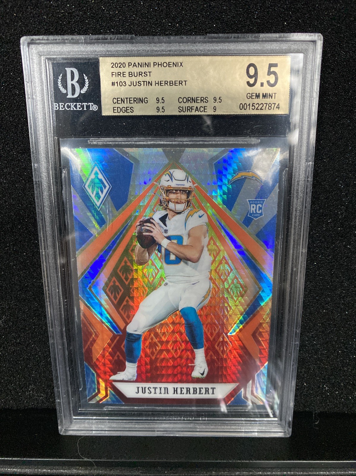 2020 Panini Phoenix - Rookies Justin Herbert #103 Fire Burst (RC) BGS 9.5