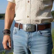 Men Women Western Fashion Belt Buckle Silver Metal Rodeo Horse Big Square Holes