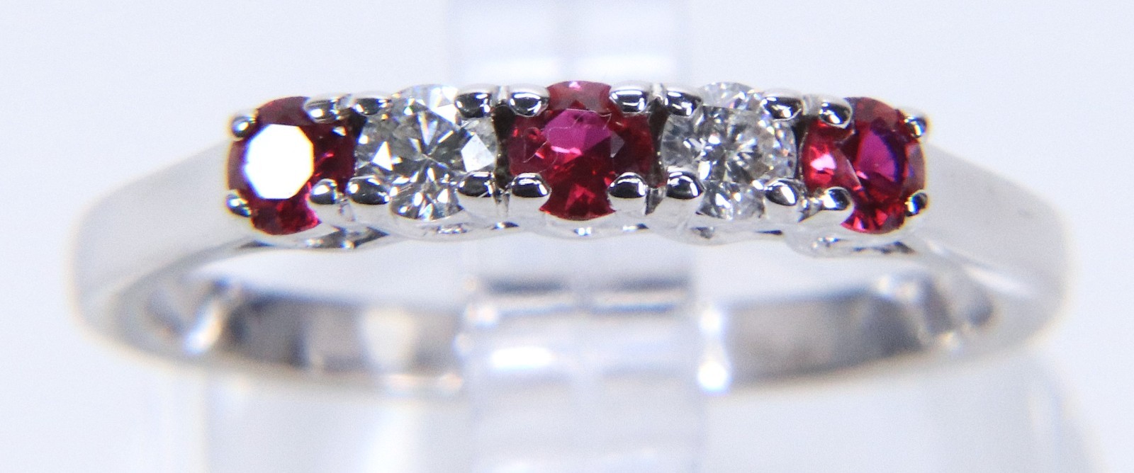 14K White Gold Diamond & Ruby Stackable Ring - image 1