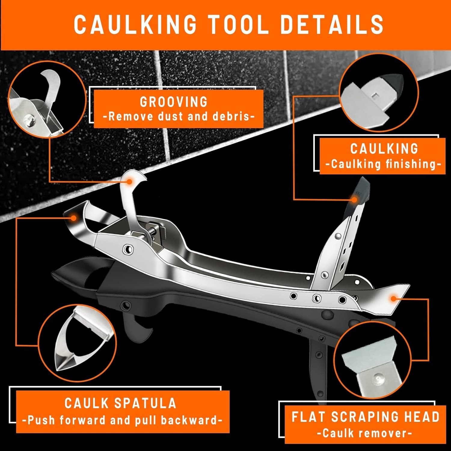 Caulking Tool Kit Stainless Steel 4 in 1 Tile Caulk Remover Silicone Scraper