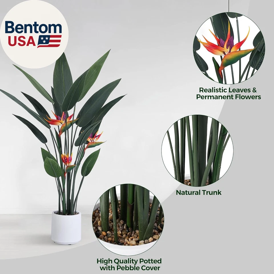 Planta artificial de pájaro del paraíso de 4 pies de alto planta de hoja de plátano falsa para interior a Foto 2 de 4