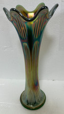 Vintage Swung Green Fenton Diamond Rib Carniv...