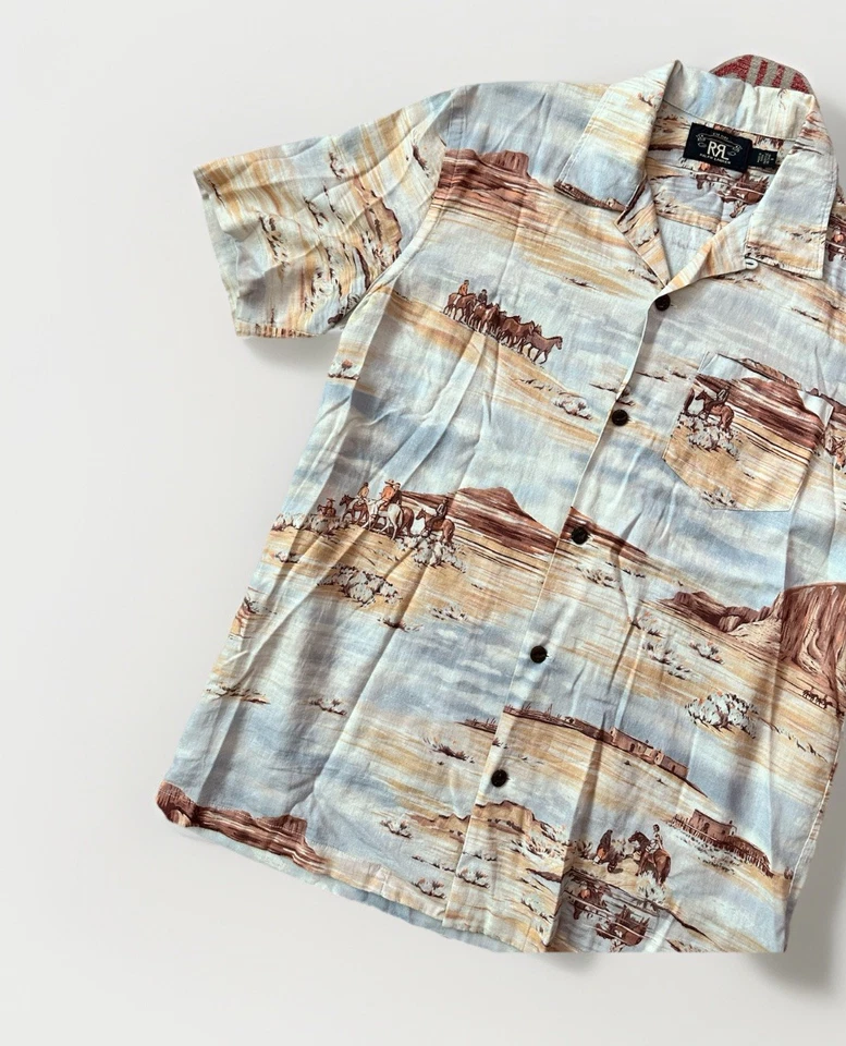 RRL Double RL Short Sleeve Hawaiian Camp Shirt Western Cowboy  Print Vintage - Image 3 of 4