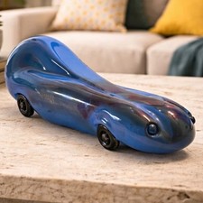 Kosta Boda Fonky Car Art Glass Sculpture Olle Brozen Signed Blue Sweden