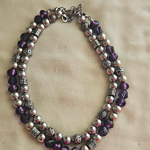 Multi-Strand Beaded Necklace, Premier Designs Delilah,  Silver And Purple Tones