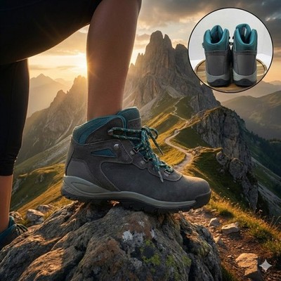Columbia Newton Ridge Plus Hiking Boot Women 9.5 Wide Waterproof Grey Teal Suede