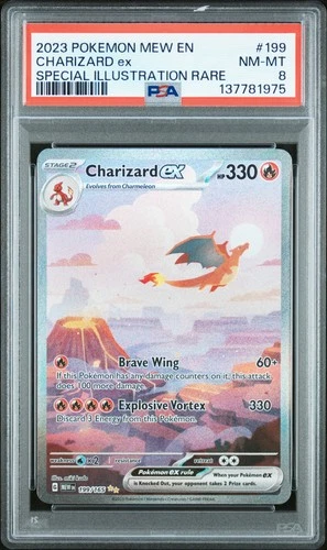 2023 POKEMON MEW EN-151 SPECIAL ILLUSTRATION RARE #199 CHARIZARD EX PSA 8