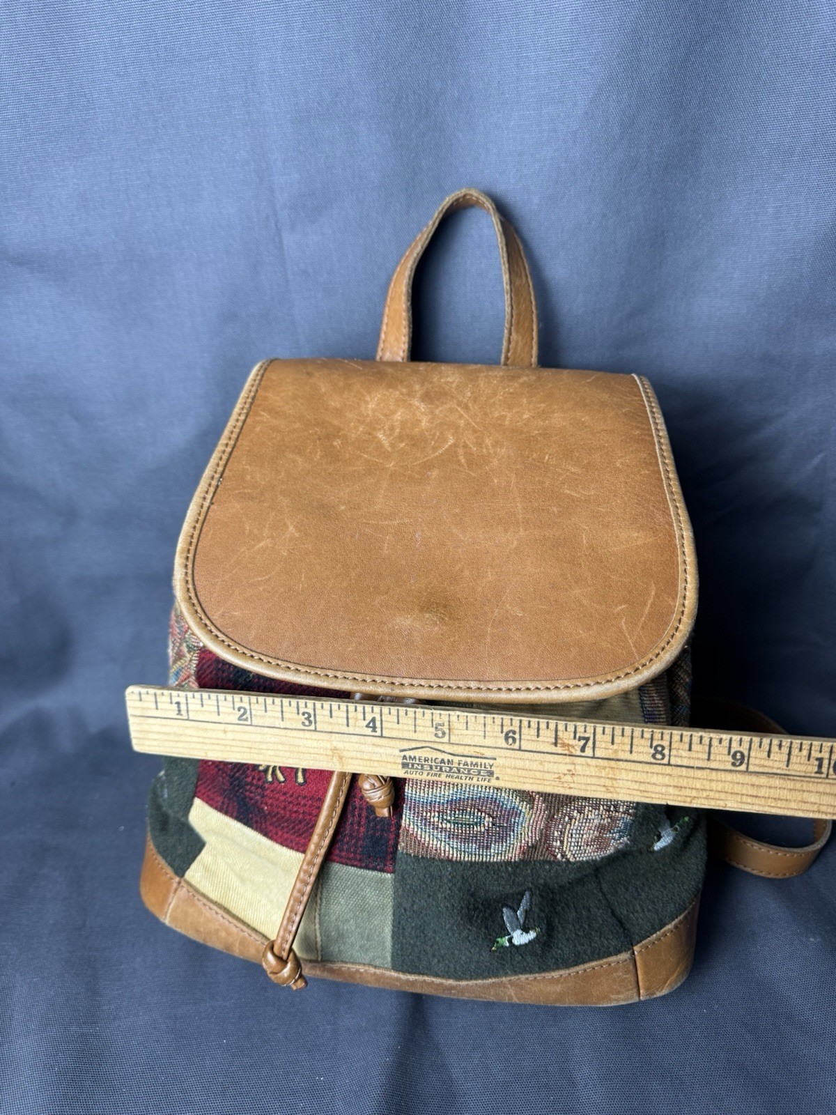 Ll Bean Patchwork Mini Backpack Vintage Leather O… - image 7