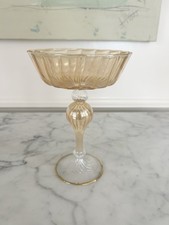 Gorgeous Gold Lustre Venetian Glass Footed Tazza or Compote. Swirl Pattern.