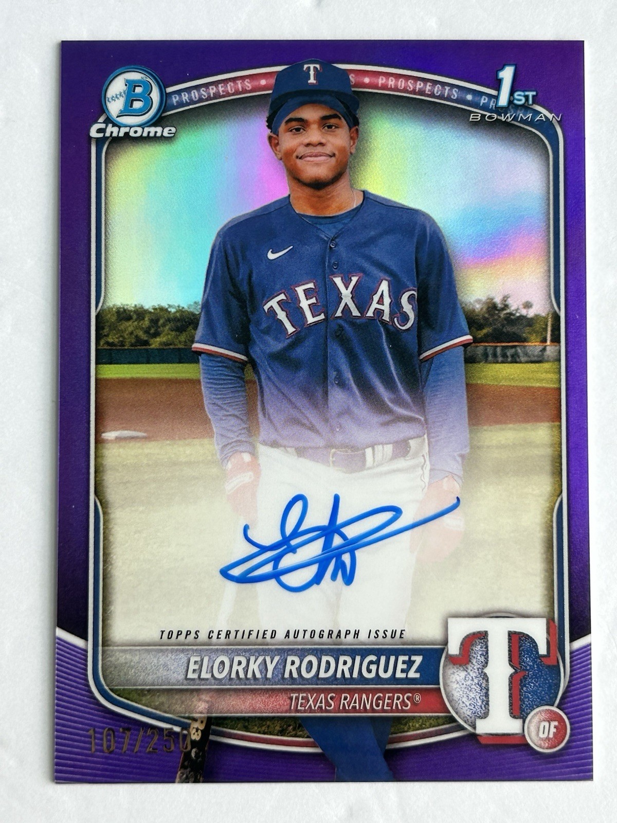 2025 Bowman Chrome Prospects Purple #CPA-ER Elorky Rodriguez 1st Auto #/250