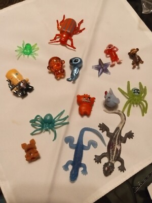 Lot Of Small Plastic &Squishable Plastic Insects,Monkeys ,Lizards