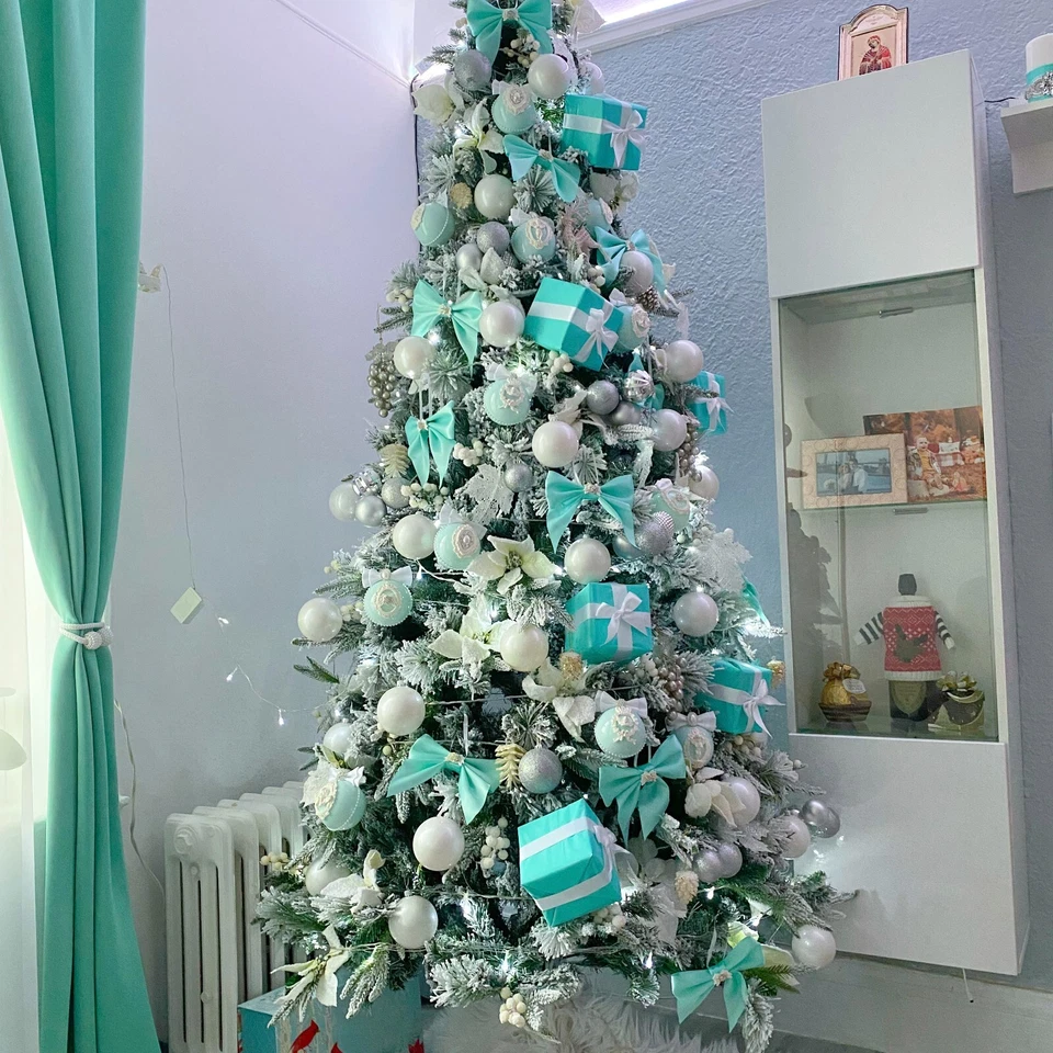 Gift Box Ornament Turquoise Christmas Shabby Chic Christmas Tree Decor Present  - Image 2 of 3