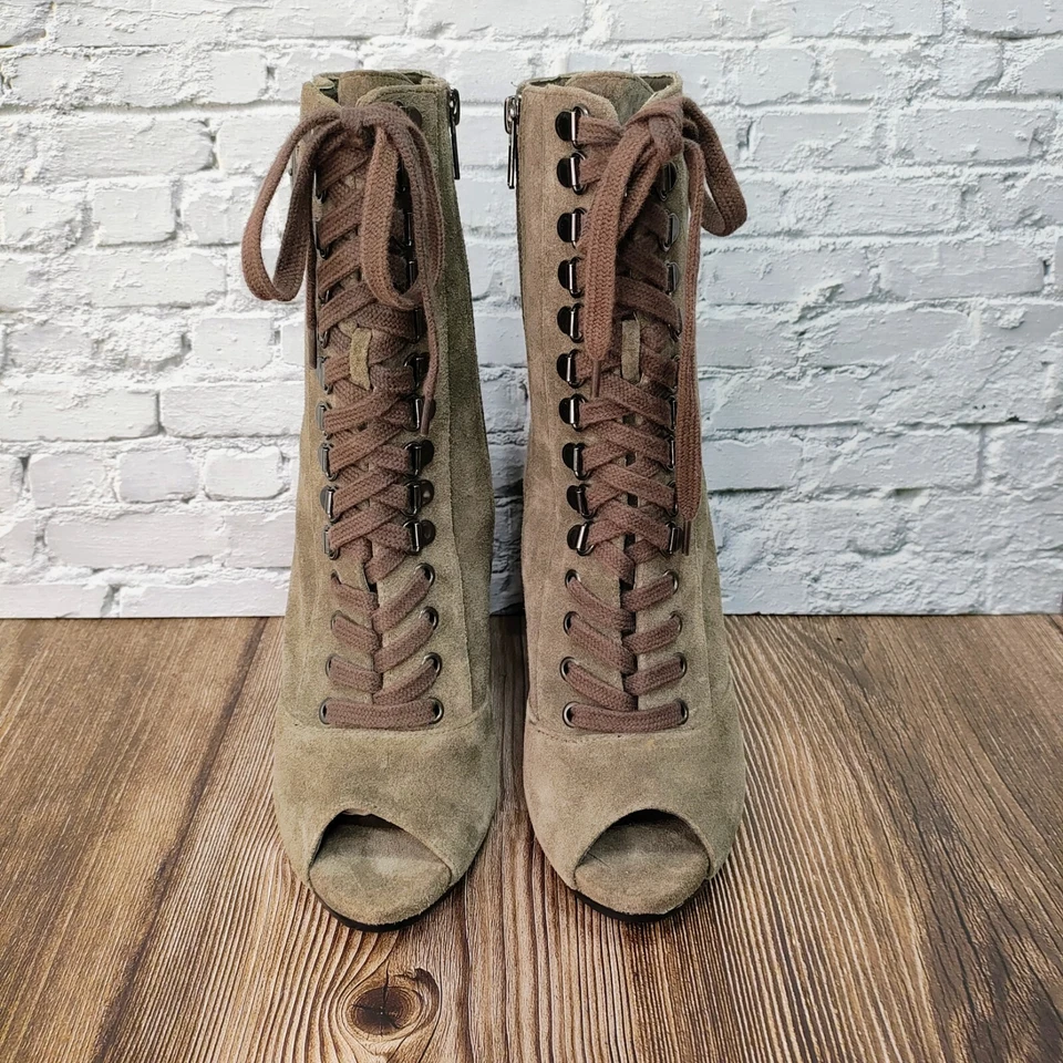 SAM EDELMAN Brown Belmont Peep Toe Lace Up Zip Ankle Booties US 9 *FITS Smaller* - Image 3 of 4